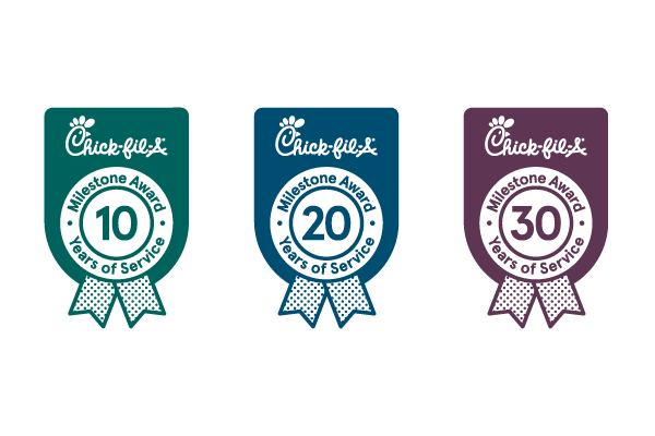 10-year, 20-year and 30-year milestone badges
